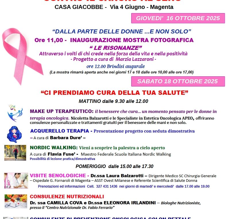 giornata mondiale contro il cancro al seno. 16 e 18 ottobre 2025 incontri con gli esperti