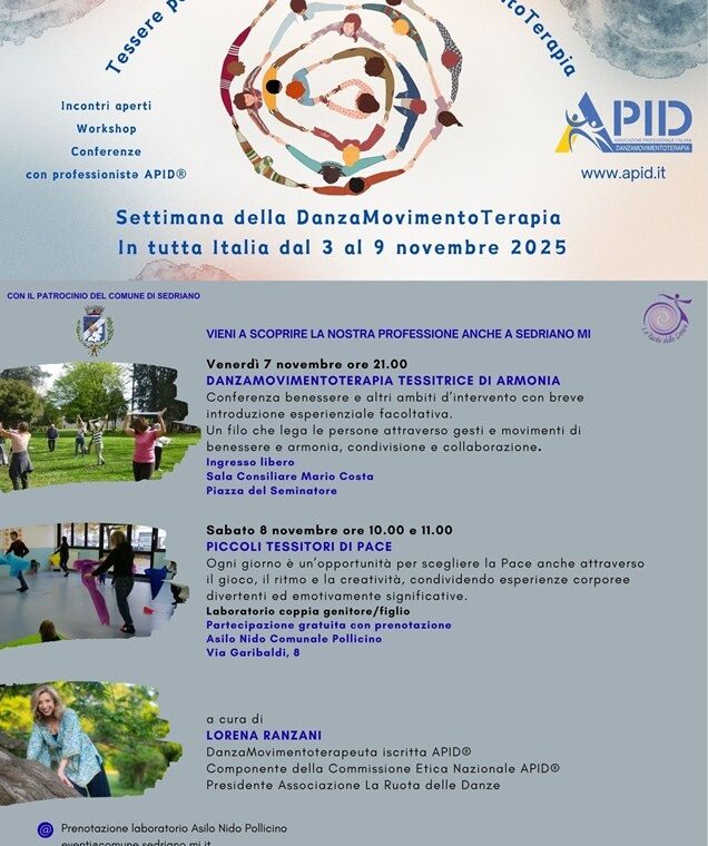 venerdì 7 e sabato 8 novembre 2025 due incontri della DanzaMovimento Terapia