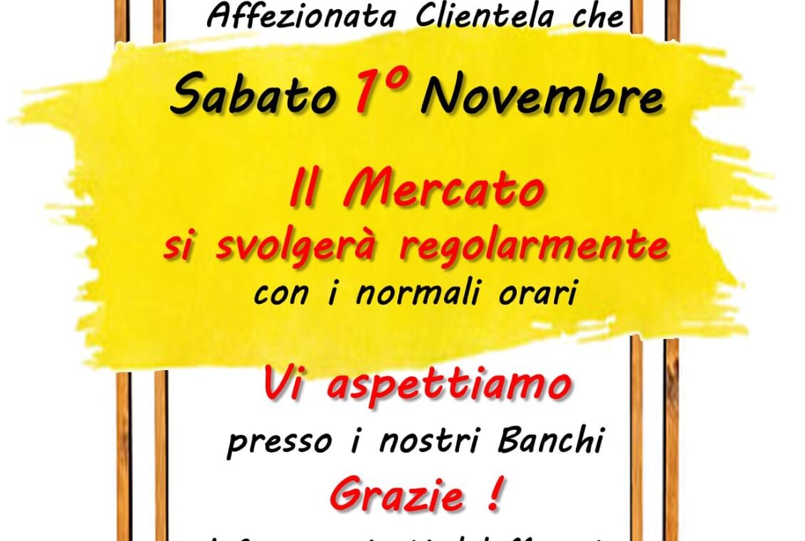 svolgimento regolare del mercato settimanale sabato 01 novembre 2025
