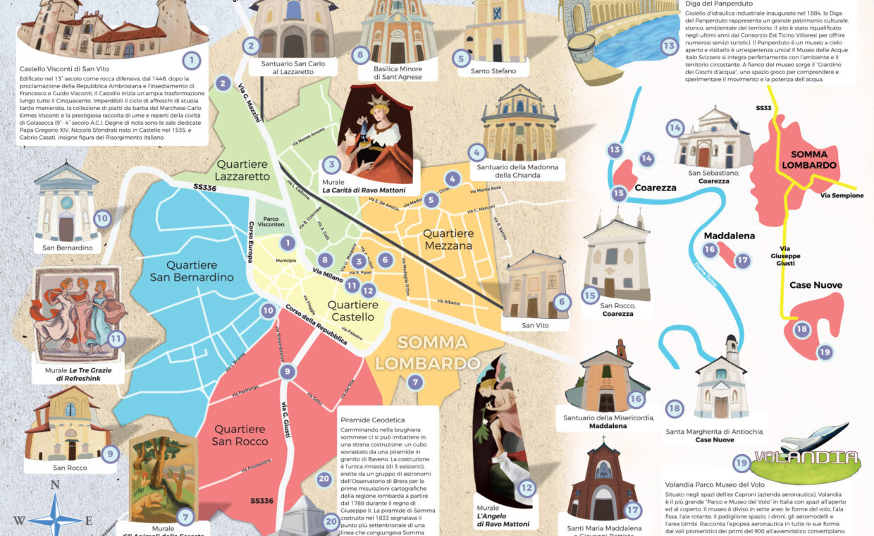 mappa illustrata della città di Somma Lombardo