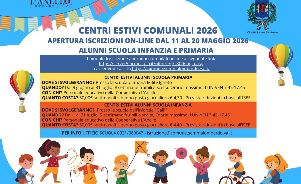 Apertura iscrizioni centri estivi comunali 2026