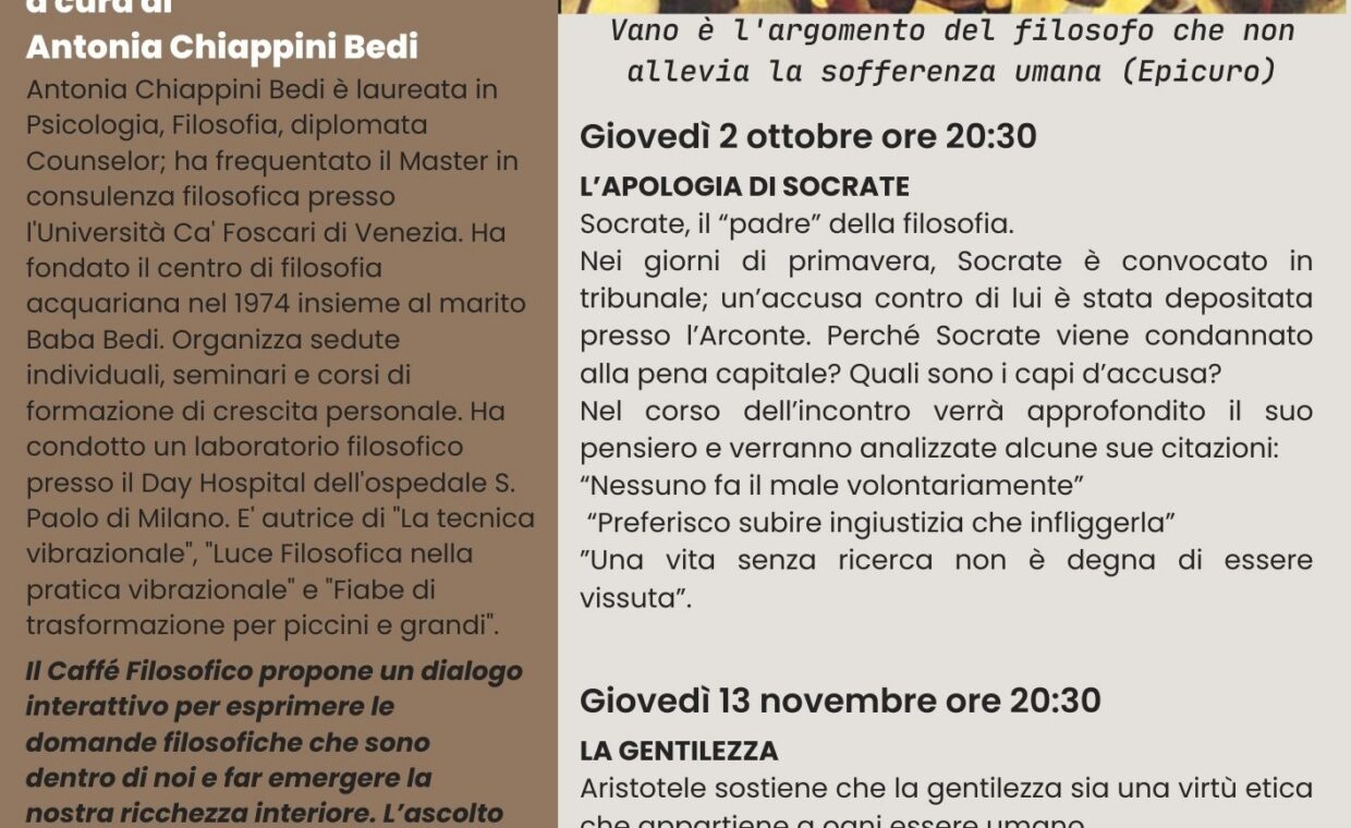 Caffé filosofico Incontri di filosofia autunno 2025