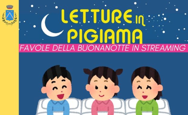 Manifesto letture in pigiama con indicazione date delle trasmissioni in streaming e i contatti per informazioni