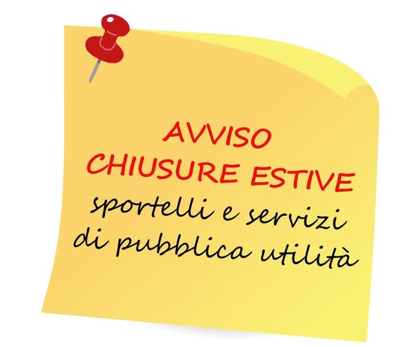 Immagine generica avviso chiusure estive sportelli e servizi di pubblica utilità