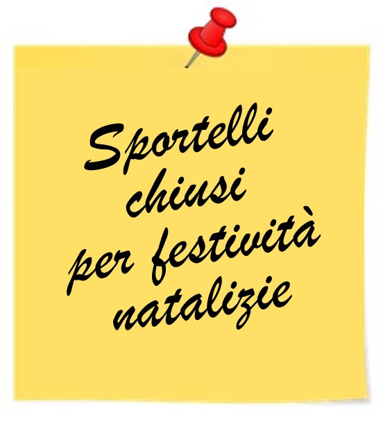Immagine generica avviso sportelli chiusi per festività natalizie