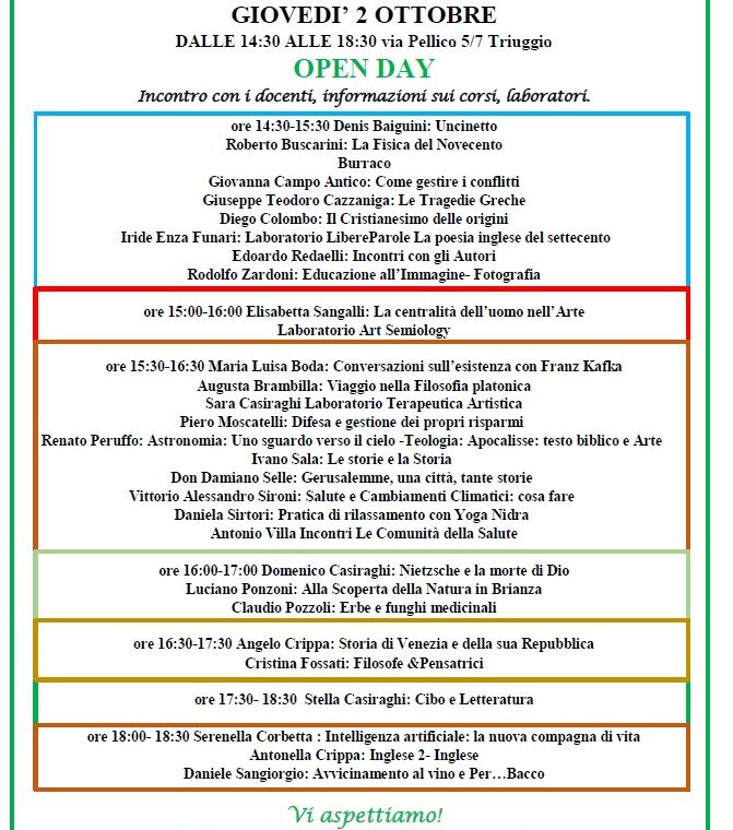 Manifesto open day Università del tempo libero