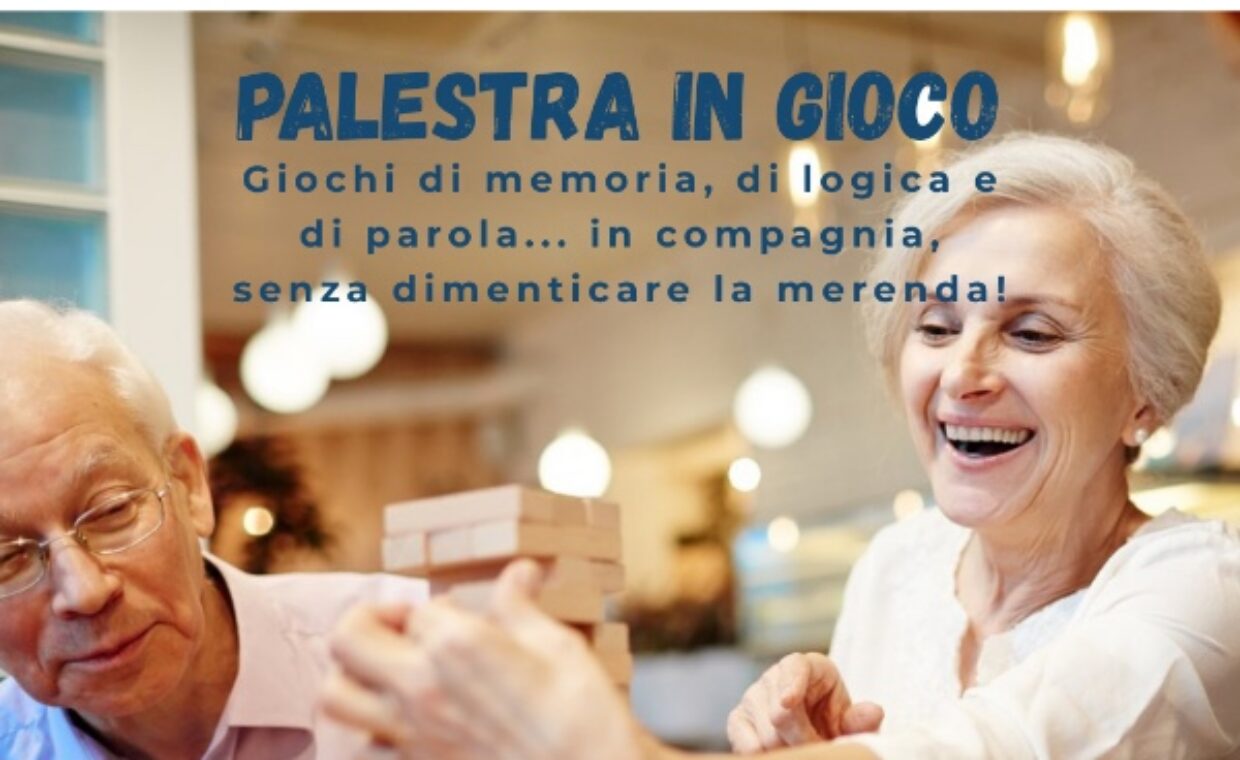 Locandina evento Palestra in gioco con immagine generica di persone anziane che stanno giocando insieme