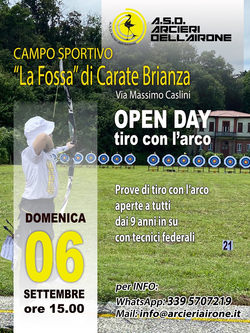 Manifesto Open day corso di tiro con l'arco