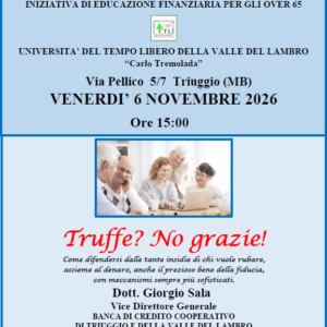Locandina incontro sulle truffe all'Università tempo libero