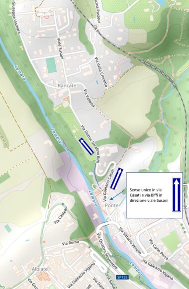 Cambio viabilità a Rancate: mappa con segnate le vie a senso unico