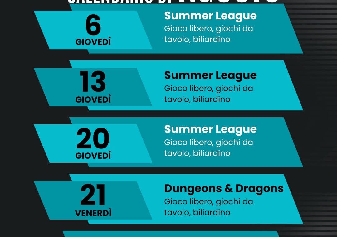 TopDeck calendario di agosto