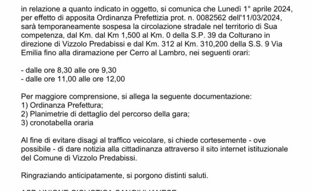 avviso circolazione stradale 1 aprile