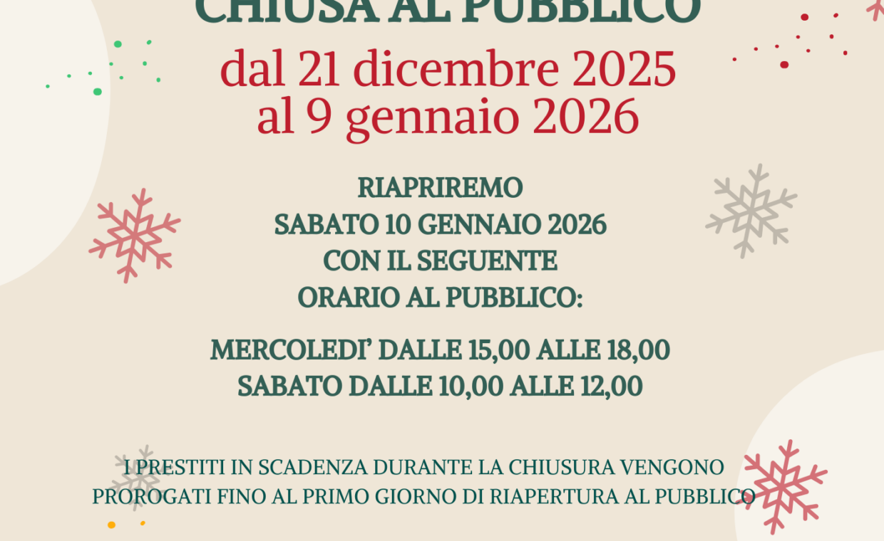 CHIUSURA NATALE 2025