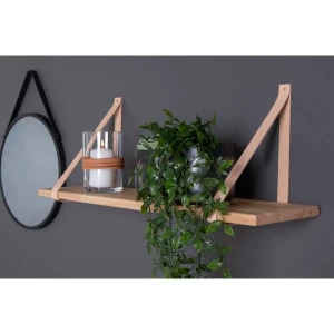 Forno Shelf Shelf, natural, brown leather straps 120x20 cm ارفف لون اسود