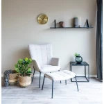 Forno Shelf Shelf, natural, brown leather straps 120x20 cm رف لون اسود