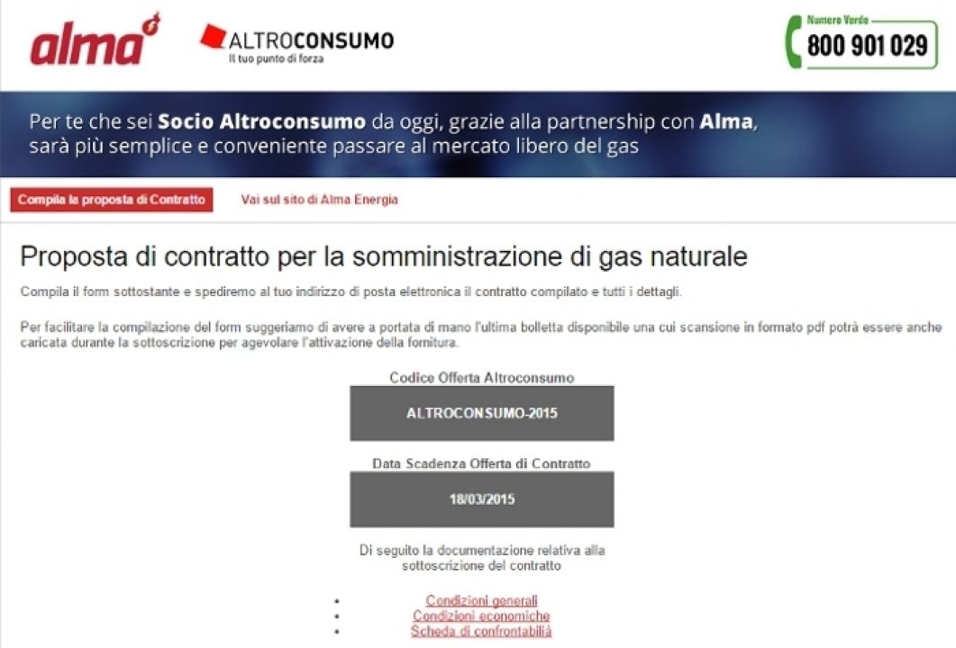 Alma Landing page per vendita contratti gas