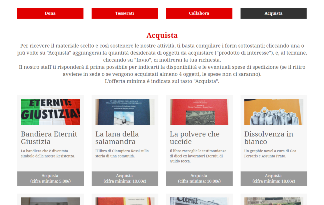 Sezione "Sostienici" di afeva.it.