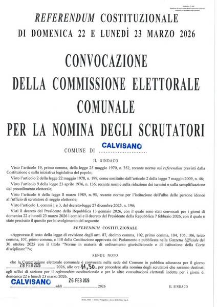 Locandina di comunicazione della convocazione della commissione elettorale
