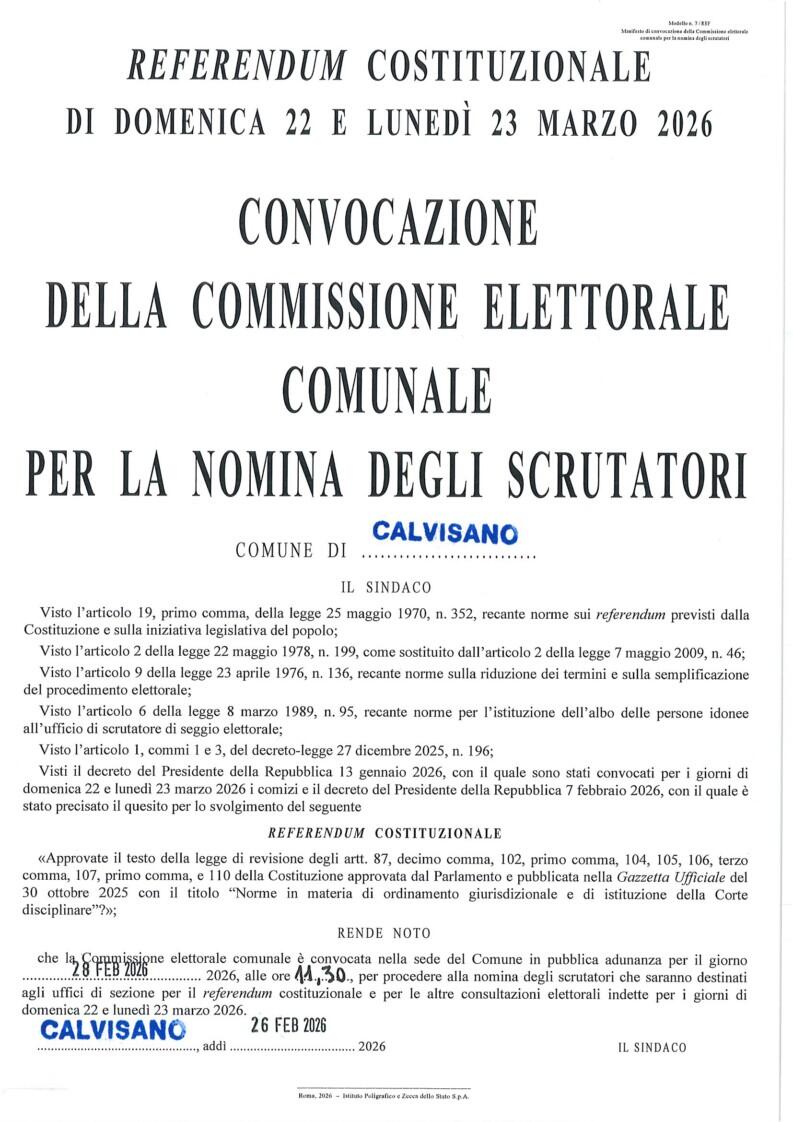 Locandina di comunicazione della convocazione della commissione elettorale
