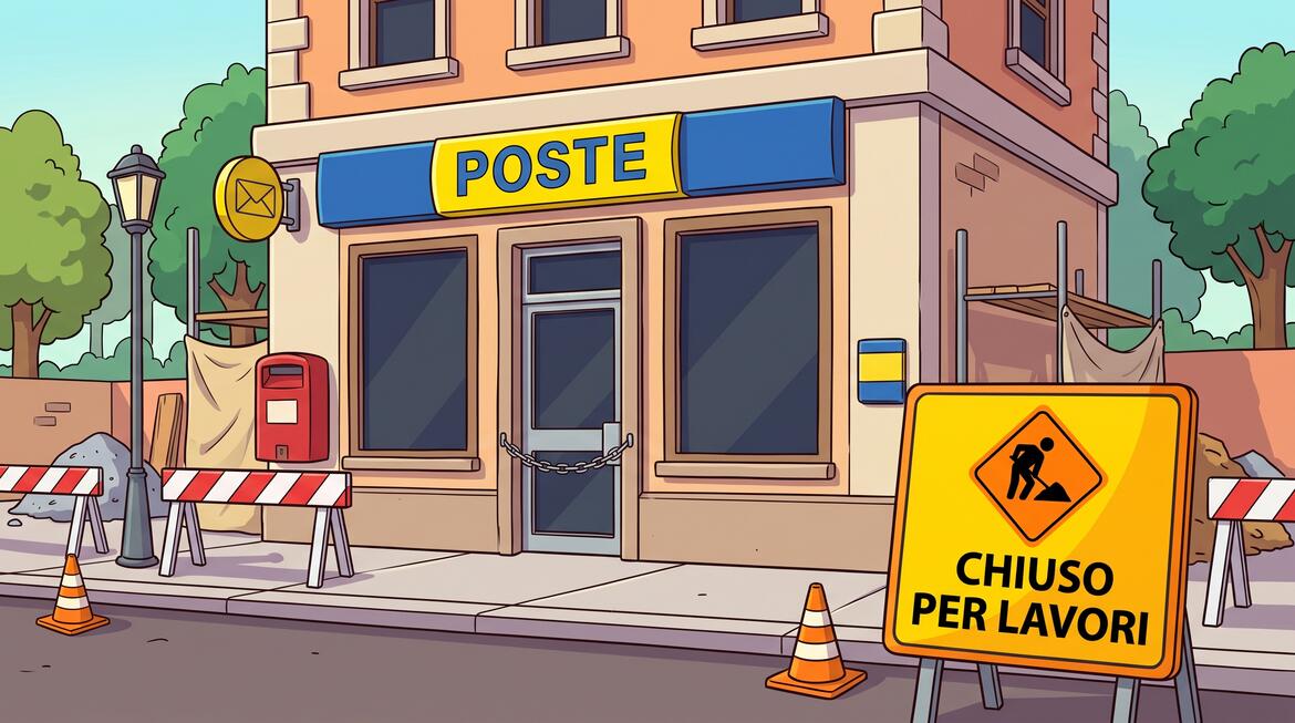 Immagine dove si vede un ufficio delle poste chiuso per lavori in stile anime
