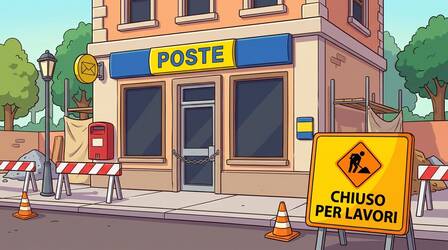 Immagine dove si vede un ufficio delle poste chiuso per lavori in stile anime