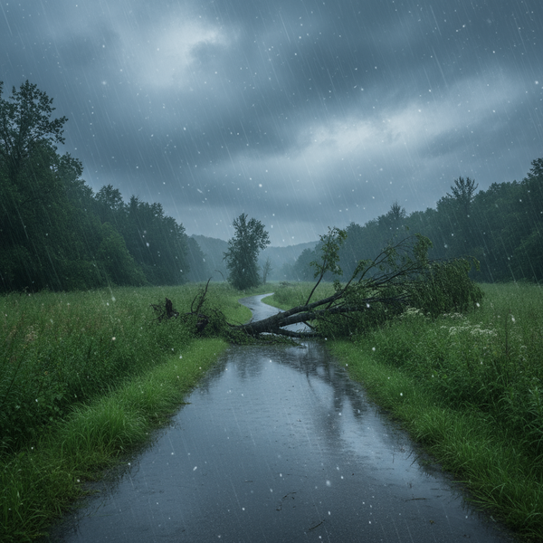 Cattivo tempo con albero abbattuto