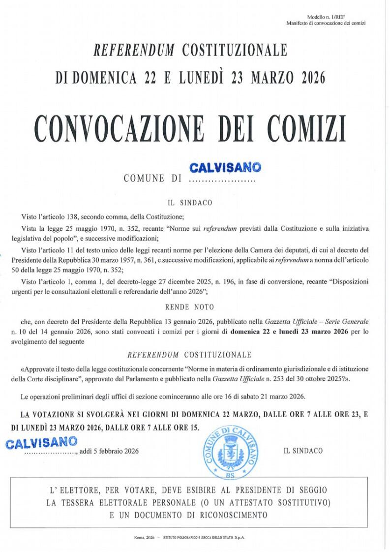 Manifesto convocazione comizi