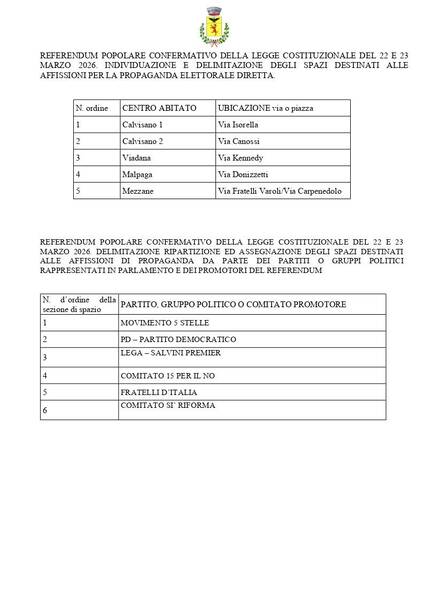 Manifesto con assegnazione spazi affissione per la propaganda elettorale