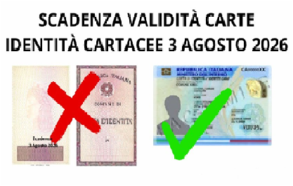 Immagine: SCADENZA VALIDITA' CARTE D'IDENTITA' CARTACEE 03/08/2026