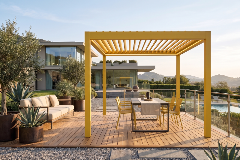 Raya di YCO Outdoor: la nuova pergola bioclimatica dal design minimale
