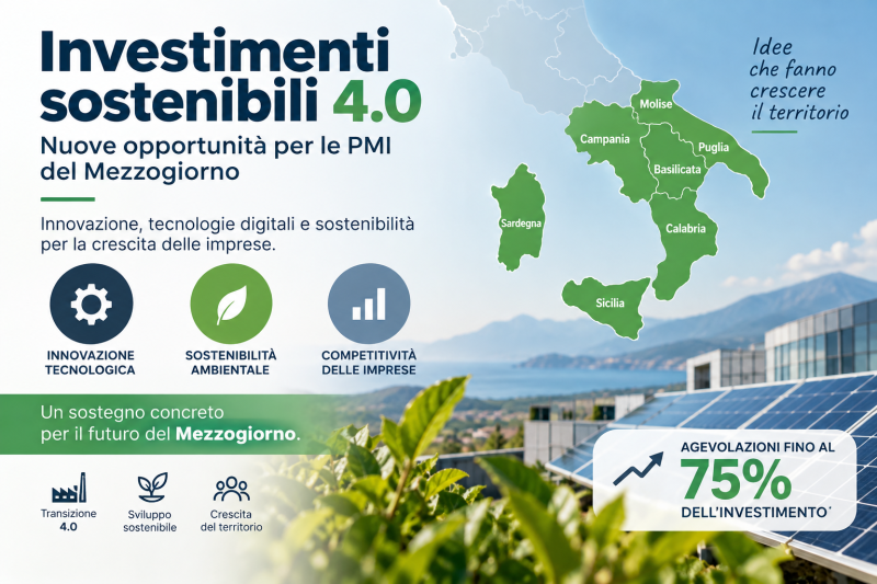 Investimenti sostenibili 4.0: agevolazioni fino al 75% per le PMI del Mezzogiorno