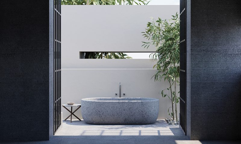 Vasca AQUA in peperino: l’armonia secondo Veltha Outdoor