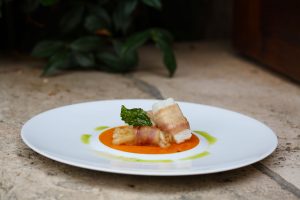 Crema di zucca bruciata trippe e baccalà