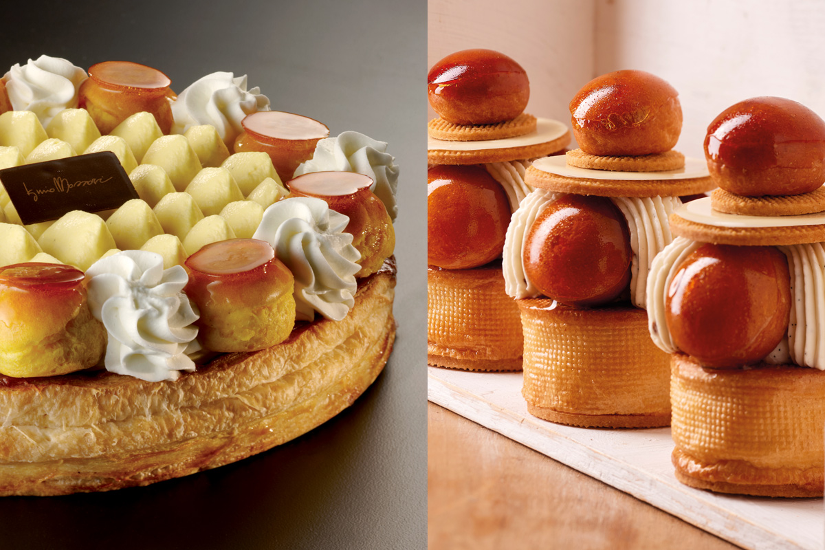 Saint Honoré in versione classica di Iginio Massari, e rivisitata in monoporzione da Stefano Laghi e Alessandro Bertuzzi Saint Honoré in versione classica di Iginio Massari, e rivisitata in monoporzione da Stefano Laghi e Alessandro Bertuzzi