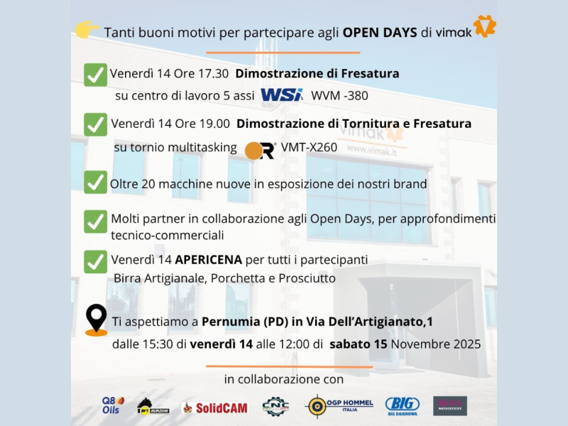 Open Days Vimak 2025: BFT Burzoni in prima linea per l’innovazione in fresatura e tornitura