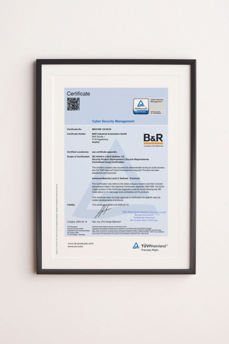 B&R ottiene la certificazione IEC 62443-4-1: la cybersicurezza al centro dello sviluppo