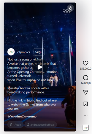 Il post sulla performance di Andrea Bocelli