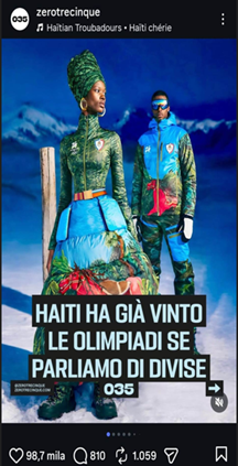 Post di Instagram sulle divise di Haiti