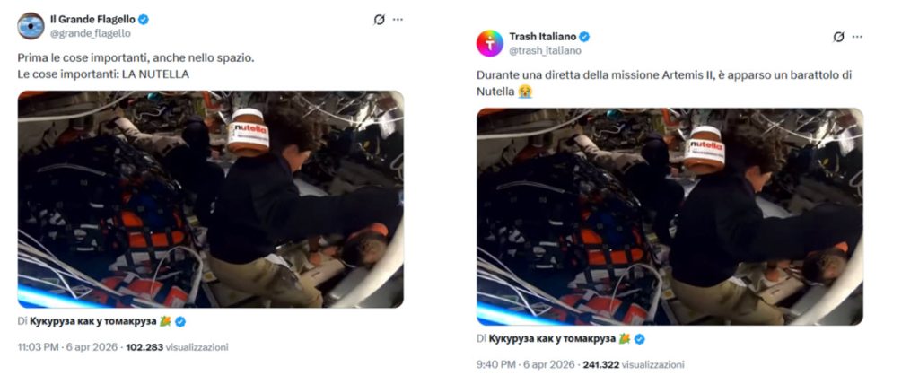 Esempio post Nutella su Artemis II